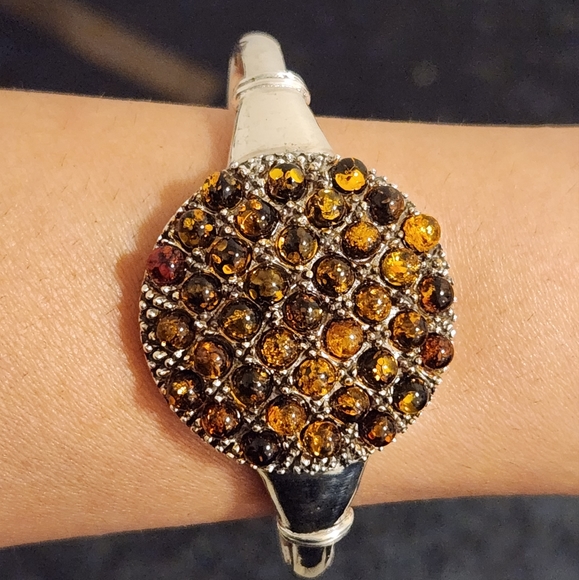 Handmade heavy genuine Baltic Amber and Sterling Silver cuff Bracelet New 26.5 G - Picture 7 of 16